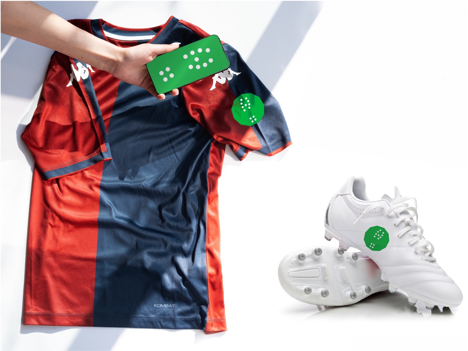 Football shirt and shoes with a digital chip for recycling